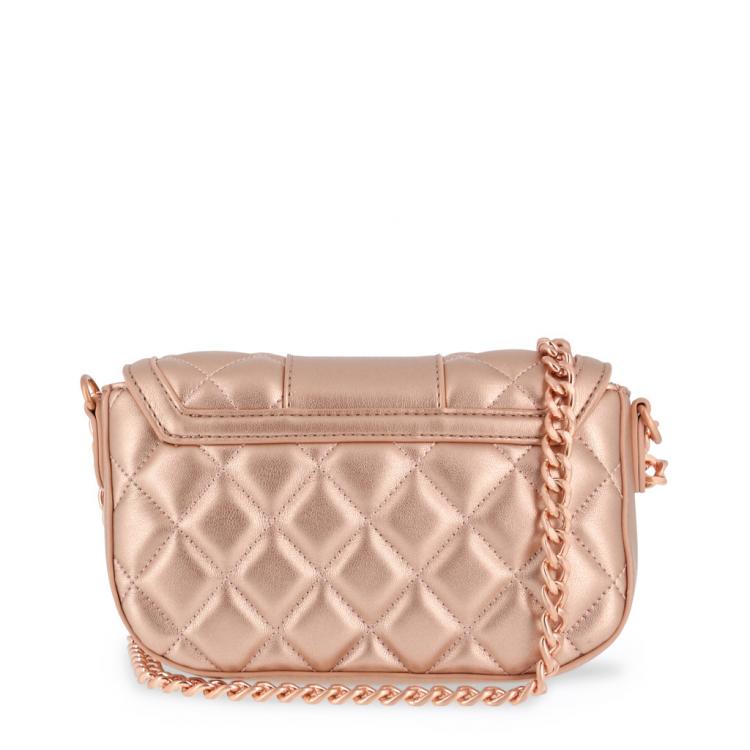 Pre Owned Love Moschino Metallic Pink Quilted Leather Chain Flap Bag