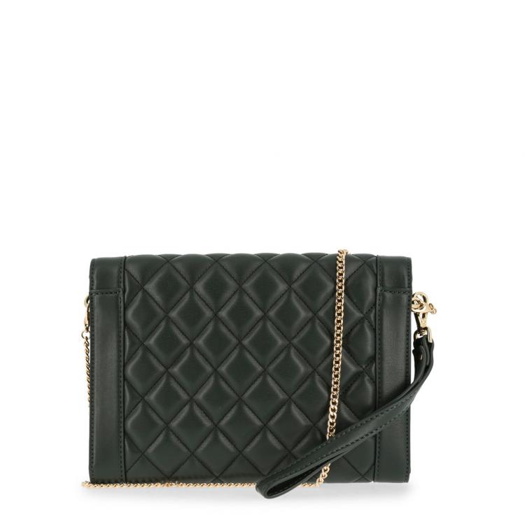 Pre Owned Love Moschino Dark Green Quilted Leather Wristlet Chain Clutch Bag
