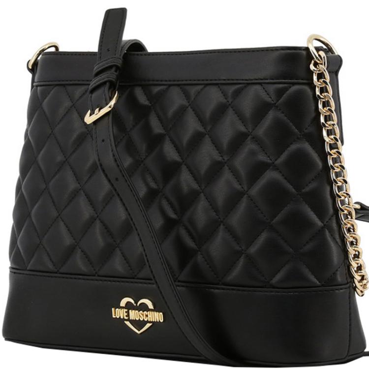 Pre Owned Love Moschino Black Quilted Leather Bucket Chain Shoulder Bag