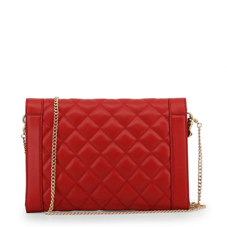 Pre Owned Love Moschino Red Quilted Leather Wristlet Chain Clutch Bag