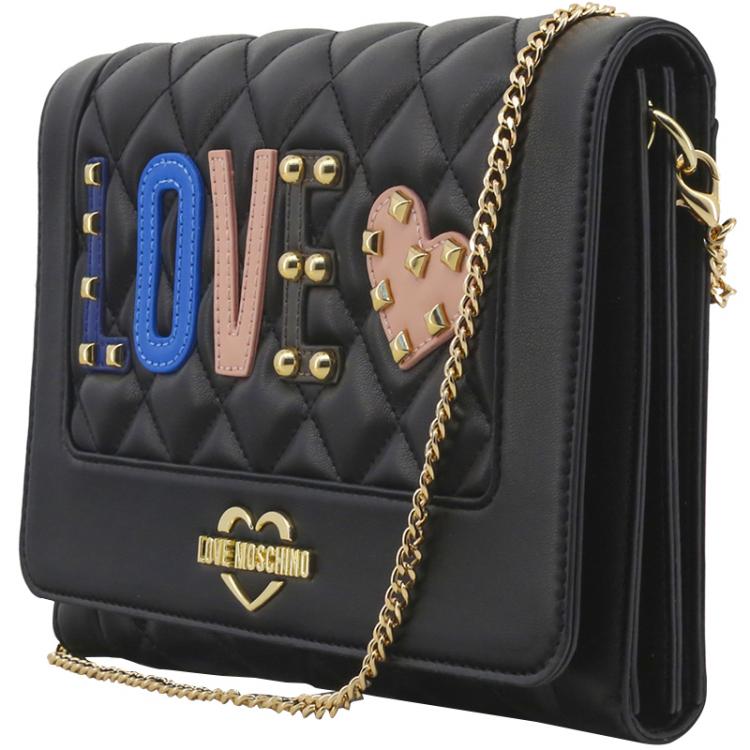 مملوكة مسبقًا Love Moschino Black Quilted Faux Leather "LOVE" Chain Flap Bag