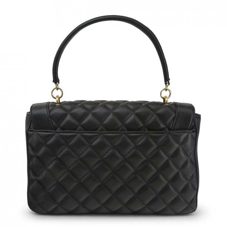 Pre Owned Love Moschino Black Quilted Faux Leather "LOVE" Top Handle Bag