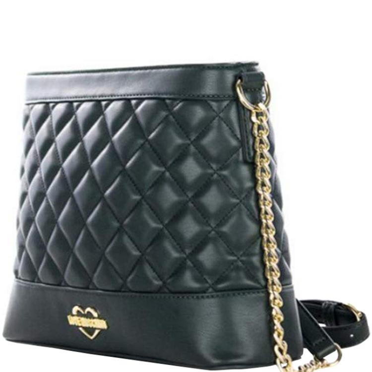 Pre Owned Love Moschino Green Quilted Faux Leather Chain Crossbody Bag
