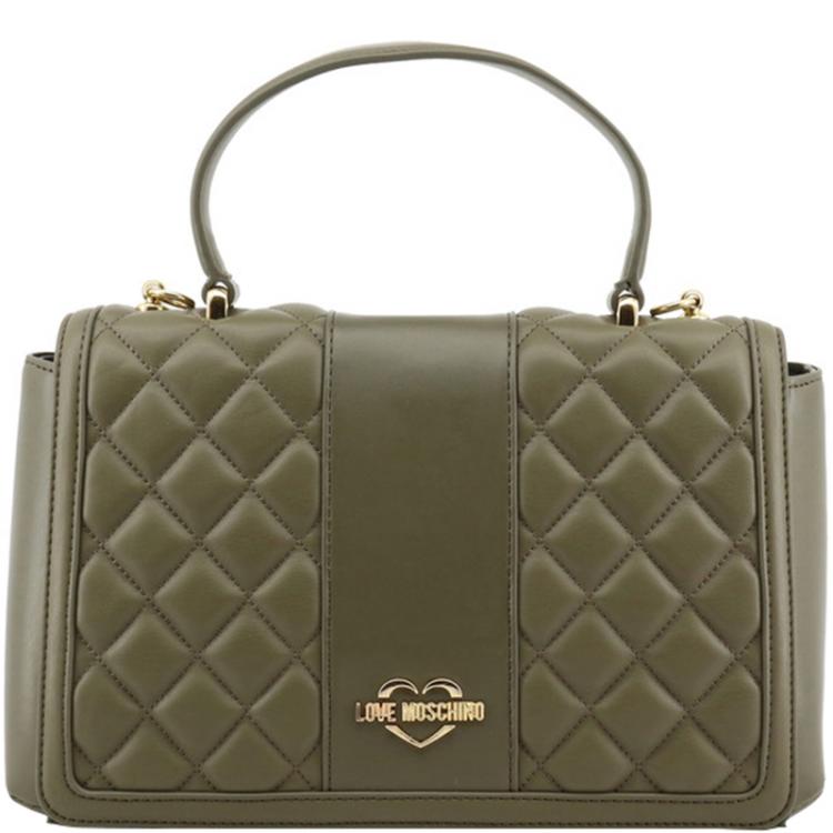 مملوكة مسبقًا Love Moschino Green Quilted Faux Leather Crossbody Bag