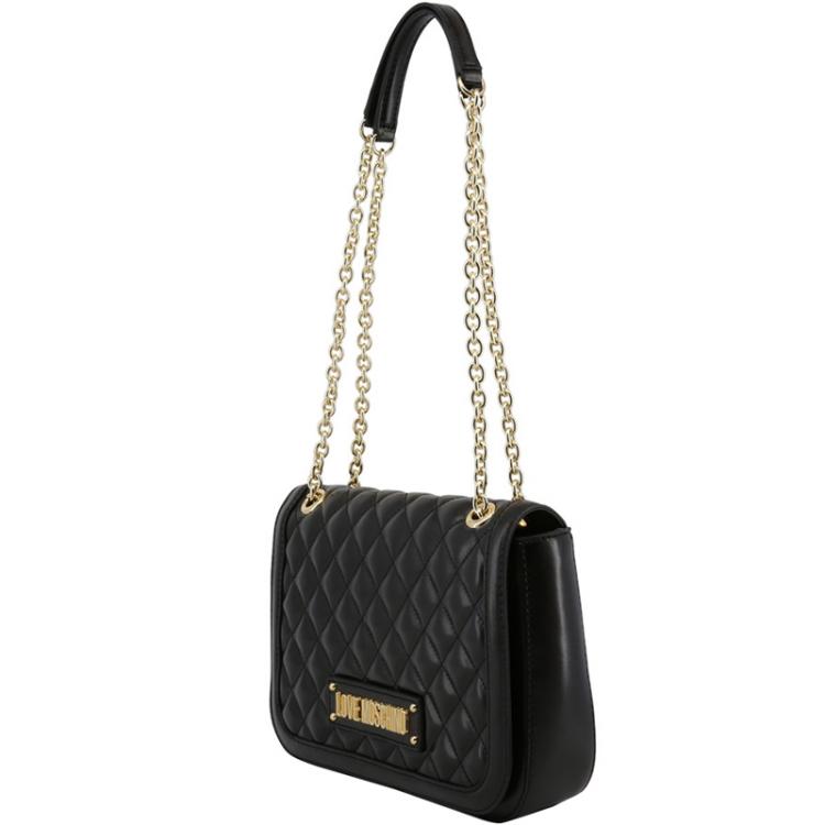 Pre Owned Love Moschino Black Quilted Faux Leather Chain Shoulder Bag