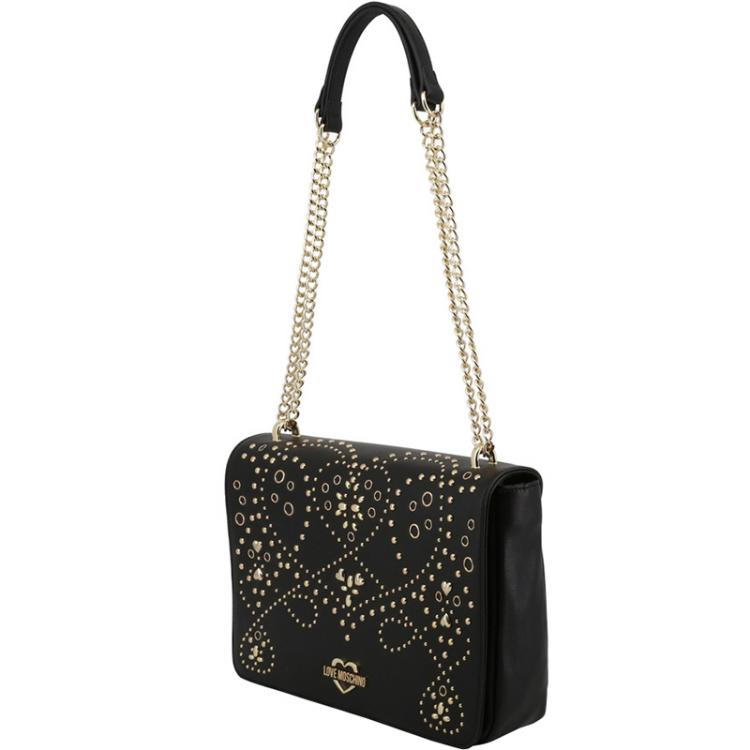 Love Moschino Black Faux Leather Studded Chain Shoulder Bag Moschino