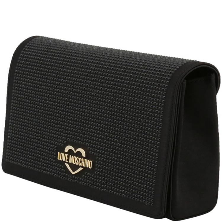 مملوكة مسبقًا Love Moschino Black Fabric Studded WOC Clutch Bag