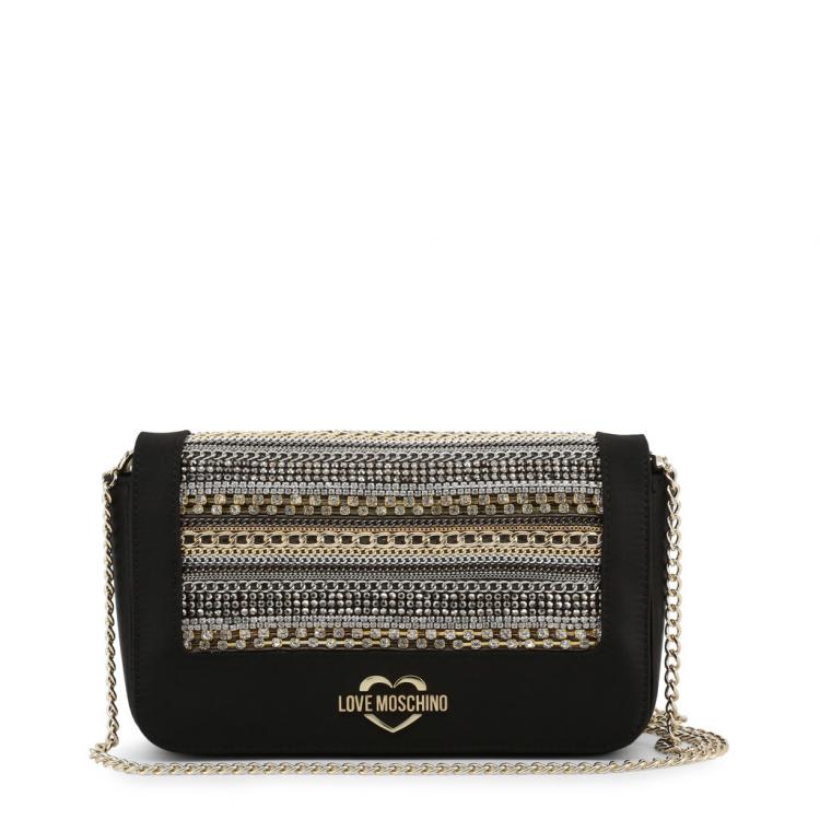 Pre Owned Love Moschino Black Faux Leather Embellished WOC Clutch Bag
