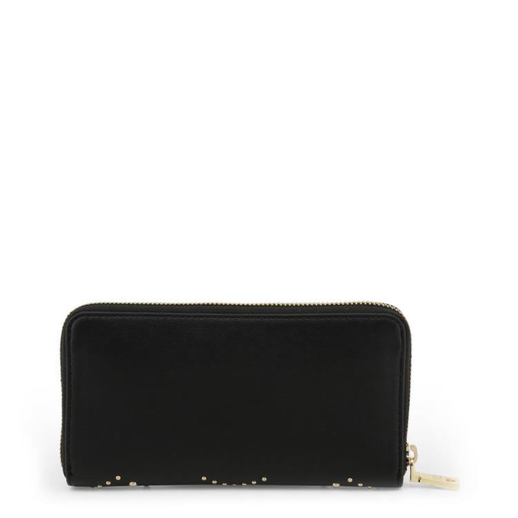 Pre Owned Love Moschino Black Faux Leather Studded Zip Around Wallet