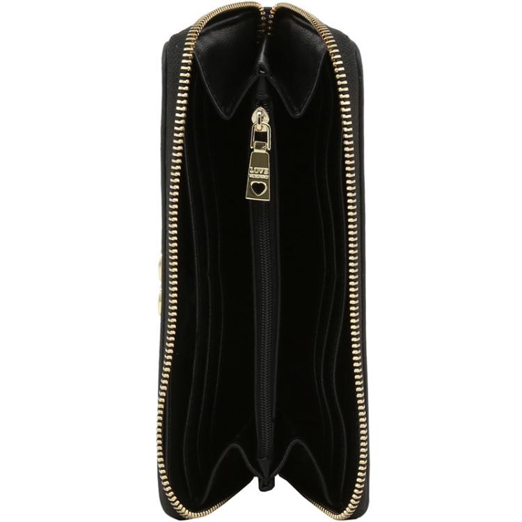 Pre Owned Love Moschino Black Faux Leather Studded Zip Around Wallet
