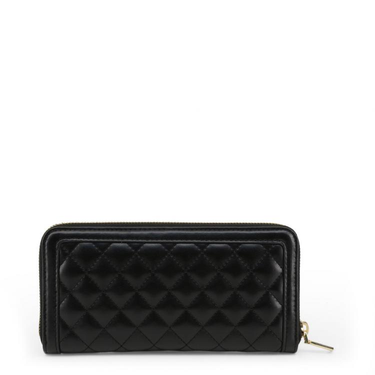 Pre Owned Love Moschino Black Quilted Faux Leather Zip Around Wallet