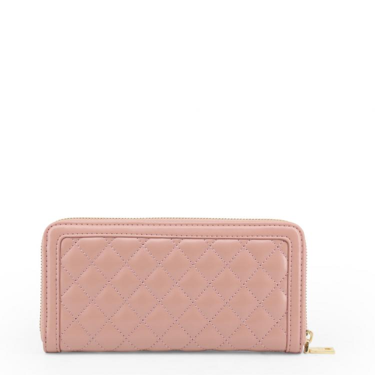Pre Owned Love Moschino Pink Quilted Faux Leather Zip Around Wallet