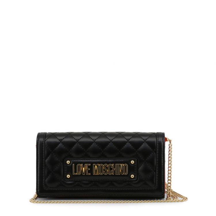 Pre Owned Love Moschino Black Quilted Faux Leather WOC Clutch Bag