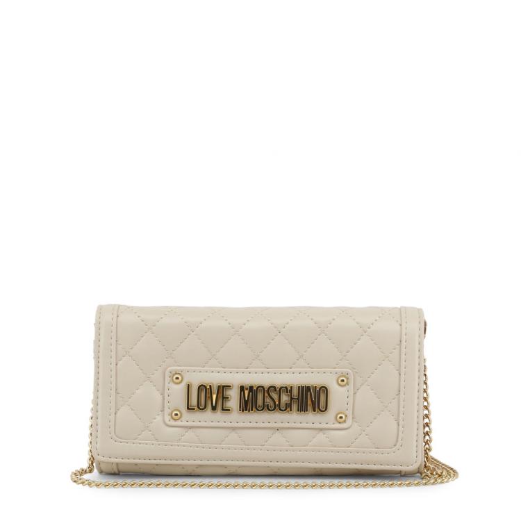 Pre Owned Love Moschino White Quilted Faux Leather WOC Clutch Bag