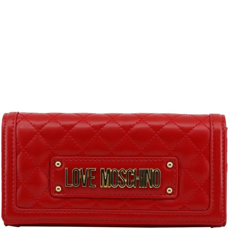 Pre Owned Love Moschino Red Quilted Faux Leather WOC Clutch Bag