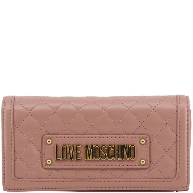 Pre Owned Love Moschino Pink Quilted Faux Leather WOC Clutch Bag