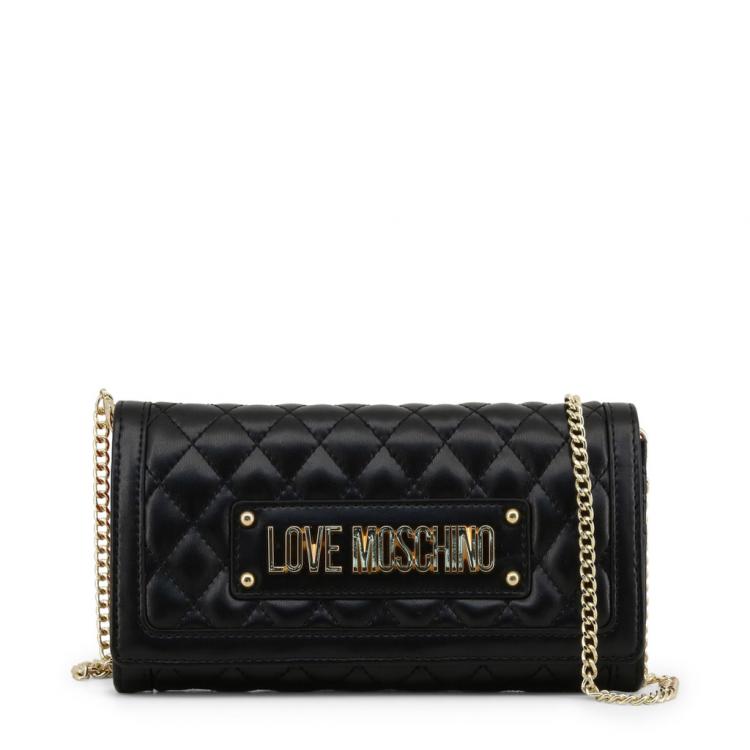Pre Owned Love Moschino Black Quilted Faux Leather WOC Clutch Bag 