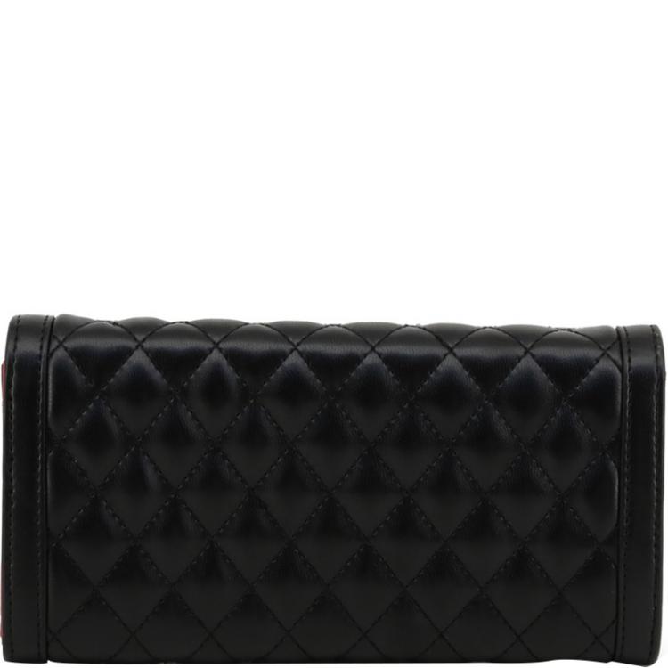 Pre Owned Love Moschino Black Quilted Faux Leather WOC Clutch Bag 