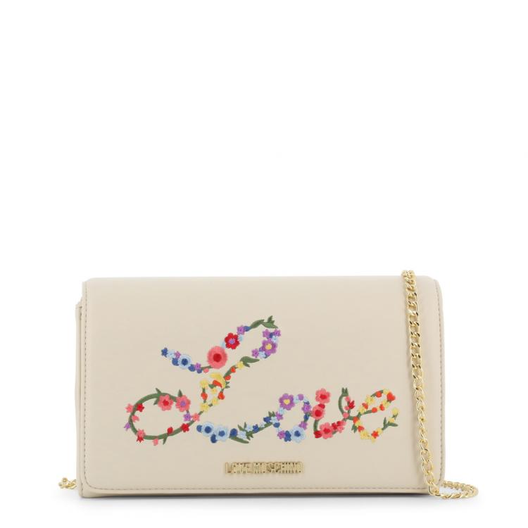 Pre Owned Love Moschino White Faux Leather Embroidered WOC Crossbody Bag 