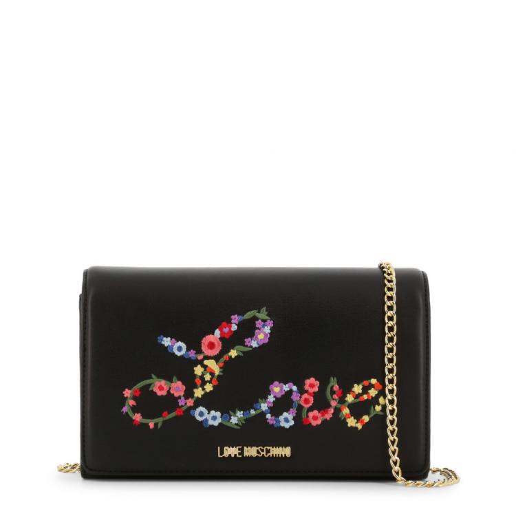 Pre Owned Love Moschino Black  Faux Leather Embroidered WOC Crossbody Bag 