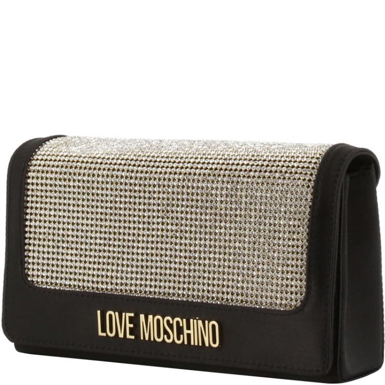 Pre Owned Love Moschino Black Fabric Applique WOC Crossbody Bag 