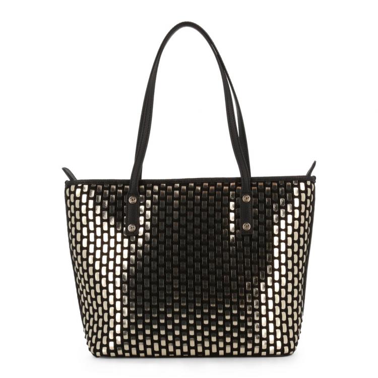 Pre Owned Love Moschino Black and Silver Faux Leather Applique Tote 