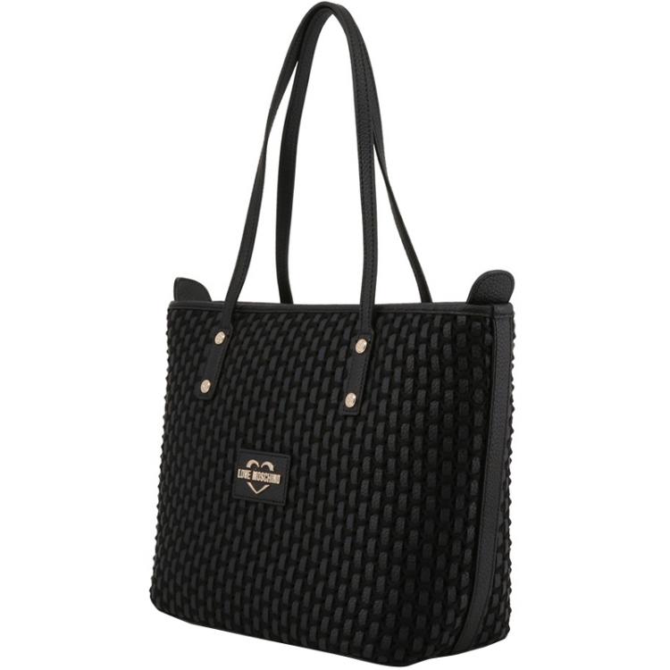 Pre Owned Love Moschino Black Faux Leather Applique Tote 