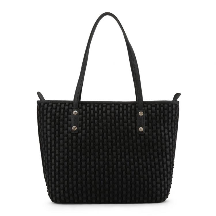 Pre Owned Love Moschino Black Faux Leather Applique Tote 