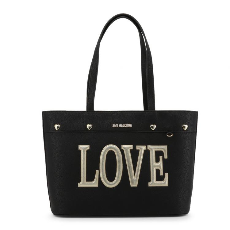 مملوكة مسبقًا Love Moschino Black Faux Leather Love Applique Tote
