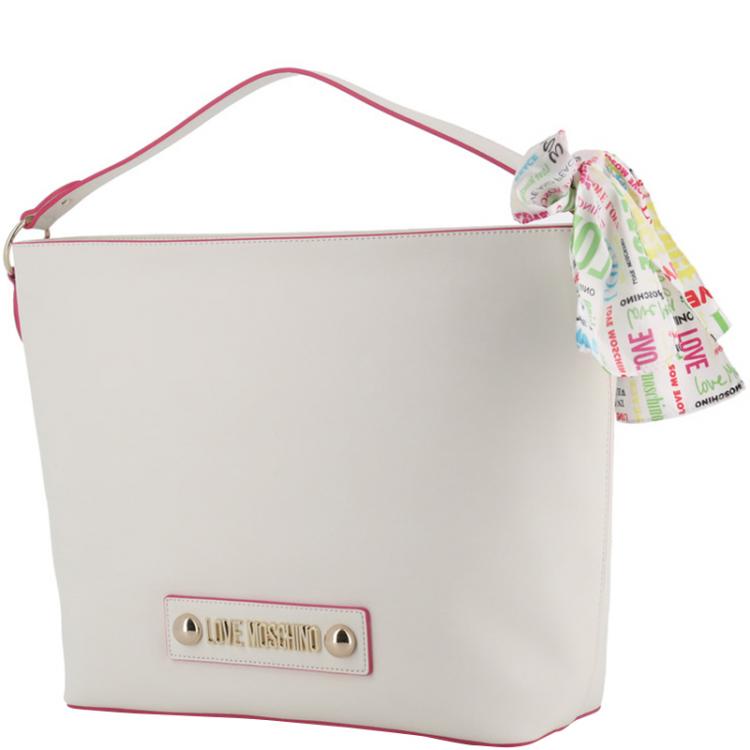 مملوكة مسبقًا Love Moschino White Faux Leather Scarf Shoulder Bag