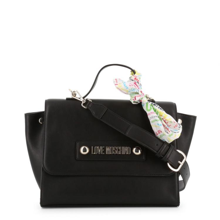 Pre Owned Love Moschino Black Faux Leather Scarf Top Handle Bag