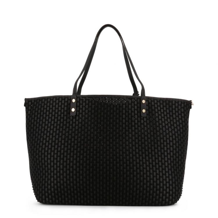 Pre Owned Love Moschino Black Faux Leather Applique Shopping Tote