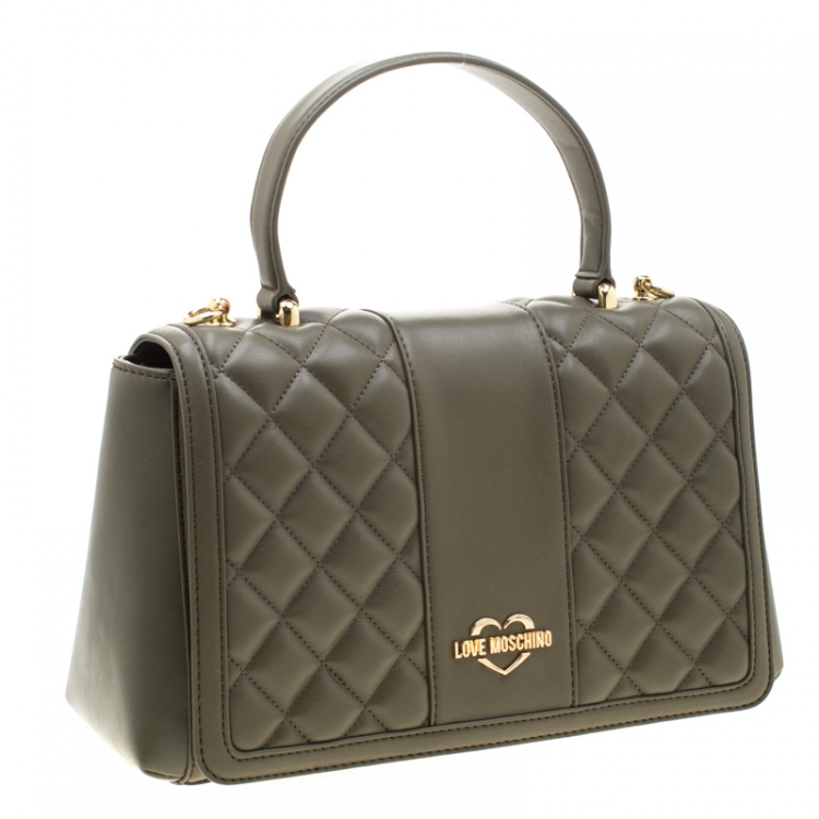 Pre Owned Love Moschino Green Quilted Faux Leather Shoulder Bag
