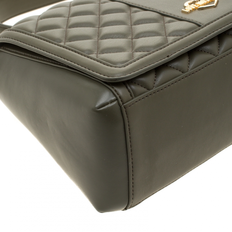 Pre Owned Love Moschino Green Quilted Faux Leather Shoulder Bag