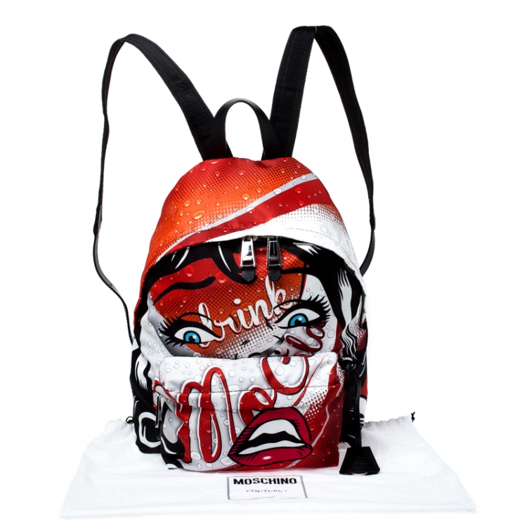 Pre Owned Moschino Multicolor Eyes Collection Print Nylon Backpack