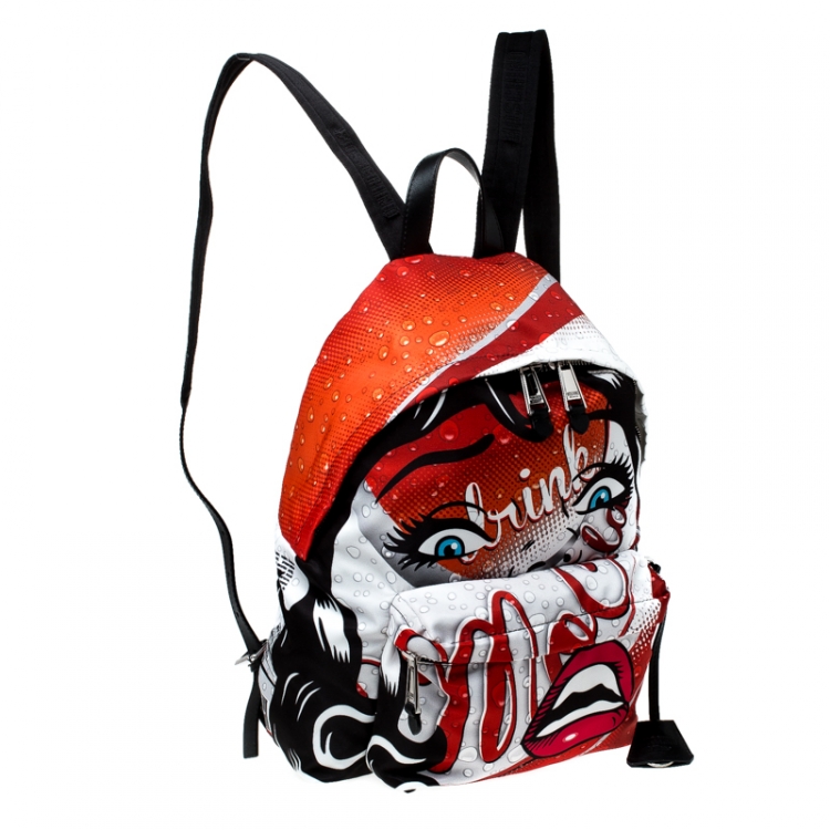 Pre Owned Moschino Multicolor Eyes Collection Print Nylon Backpack