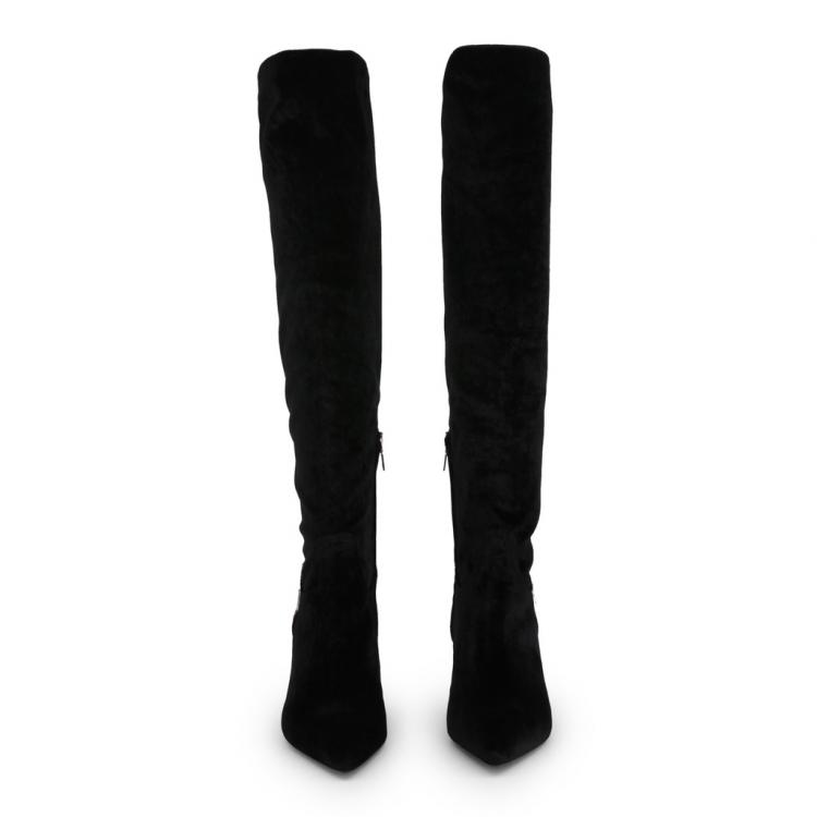 Pre Owned Love Moschino Black Velvet Over the Knee Boots Size 38