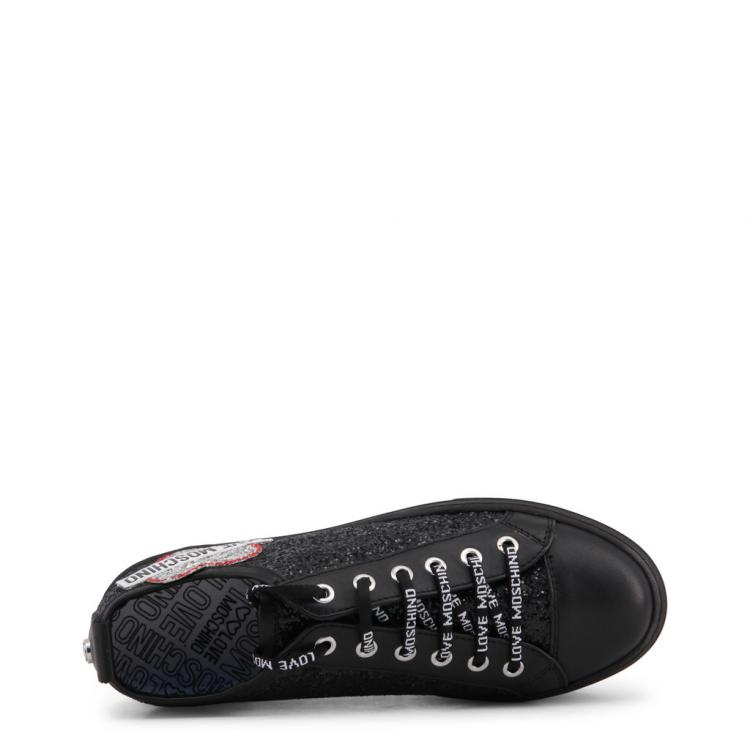Pre Owned Love Moschino Black Glitter and Leather Platform Sneakers Size 40