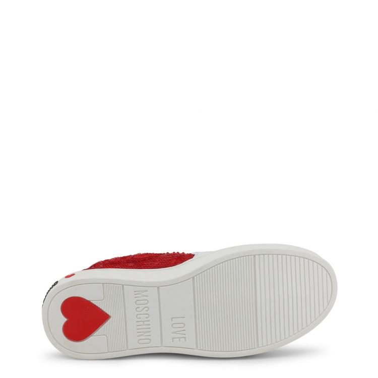 Pre Owned Love Moschino White/Red Faux Leather and Sequins Slip On Sneakers Size 38