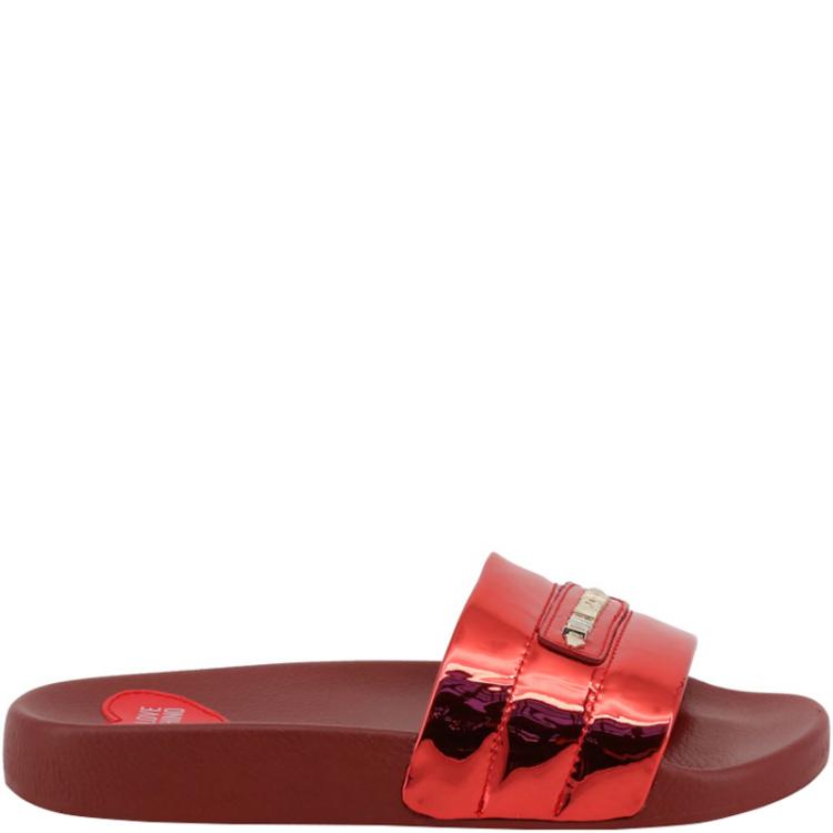 Love Moschino Red Rubber Flat Slides 