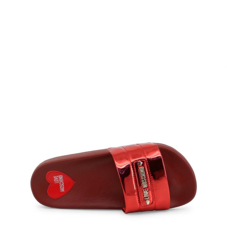 Pre Owned Love Moschino Red Rubber Flat Slides Size 37