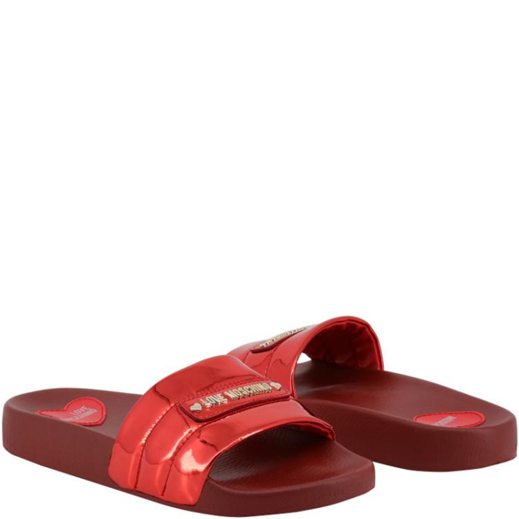 Love Moschino Red Rubber Flat Slides Size 41 Moschino TLC