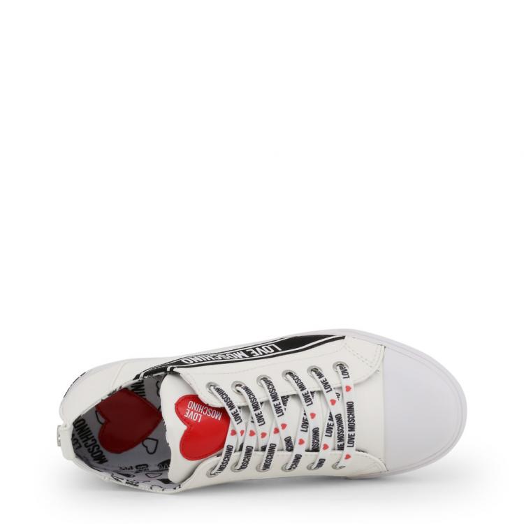 Pre Owned Love Moschino White Faux Leather Lace Up Sneakers Size 40
