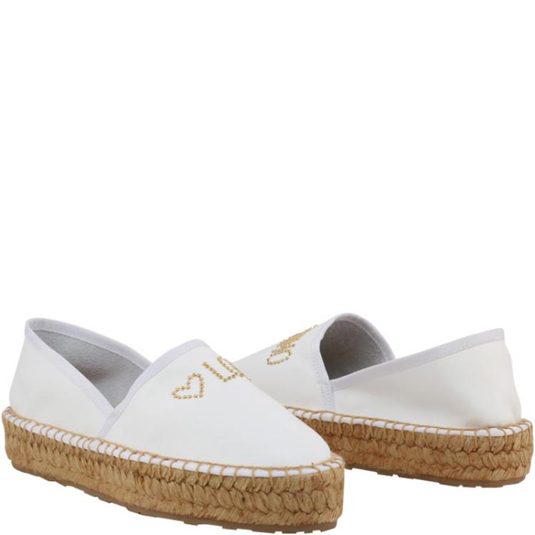 Pre Owned Love Moschino White Faux Leather Platform Espadrilles Size 41