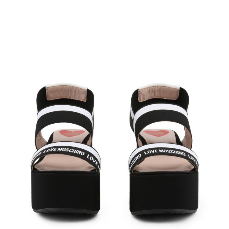 Pre Owned Love Moschino Black Fabric Ankle Strap Platform Wedge Sandals Size 41