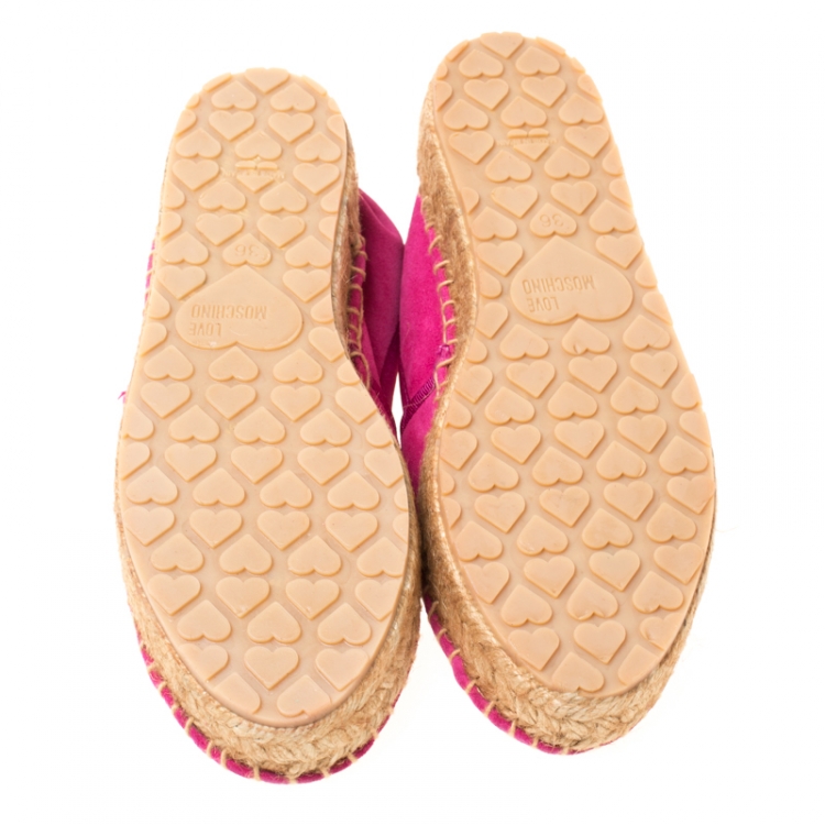 Pre Owned Love Moschino Pink Suede Platform Espadrilles Size 36