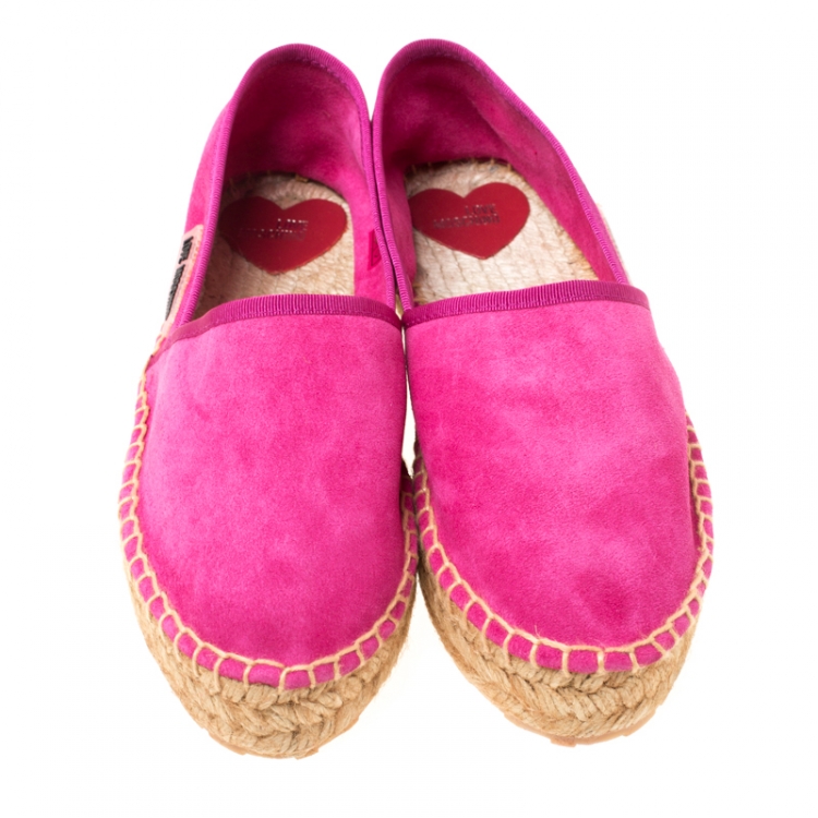Pre Owned Love Moschino Pink Suede Platform Espadrilles Size 36