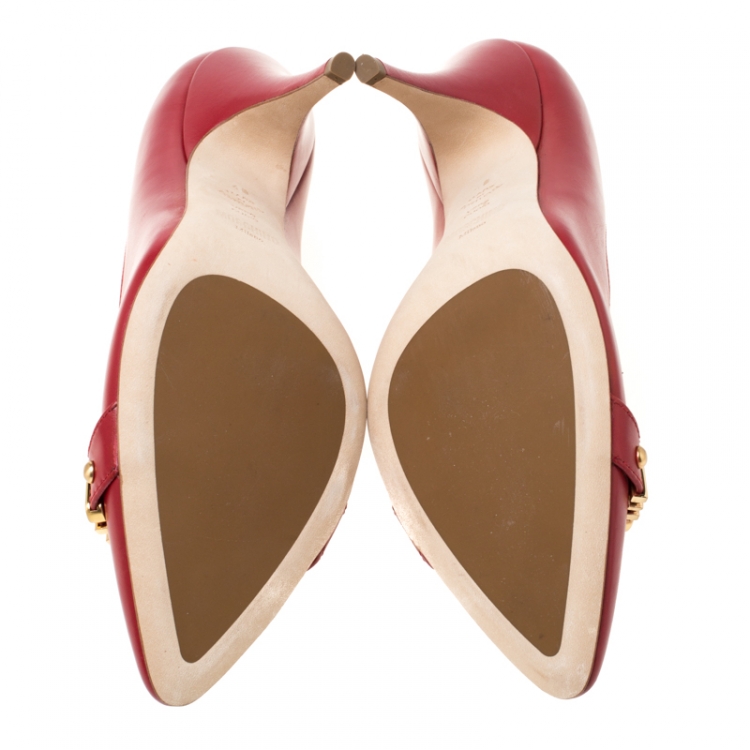 Pre Owned Moschino Red Leather Pointed Toe Pumps Size 40