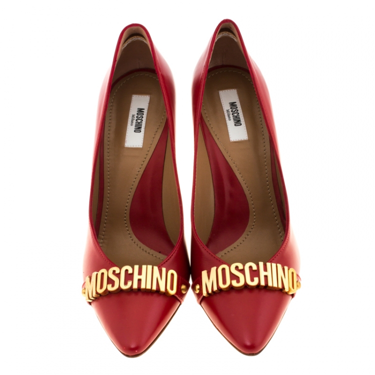 Pre Owned Moschino Red Leather Pointed Toe Pumps Size 40