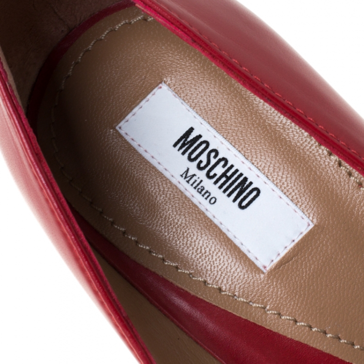 Pre Owned Moschino Red Leather Pointed Toe Pumps Size 40
